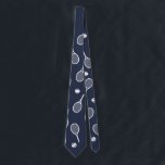 Cool White Retro Tennis Racquets Pattern Navy Blue Tie<br><div class="desc">White and navy blue Tennis Rackets Pattern For Him | Summer Tennis Court. Gift for tennis player, white racquet tennis match on a navy blue background. Personalized Gift for a tennis player. Trendy tennis players home decor. Trendy modern tennis player gifts. Cool retro modern gift for your school tennis coach...</div>