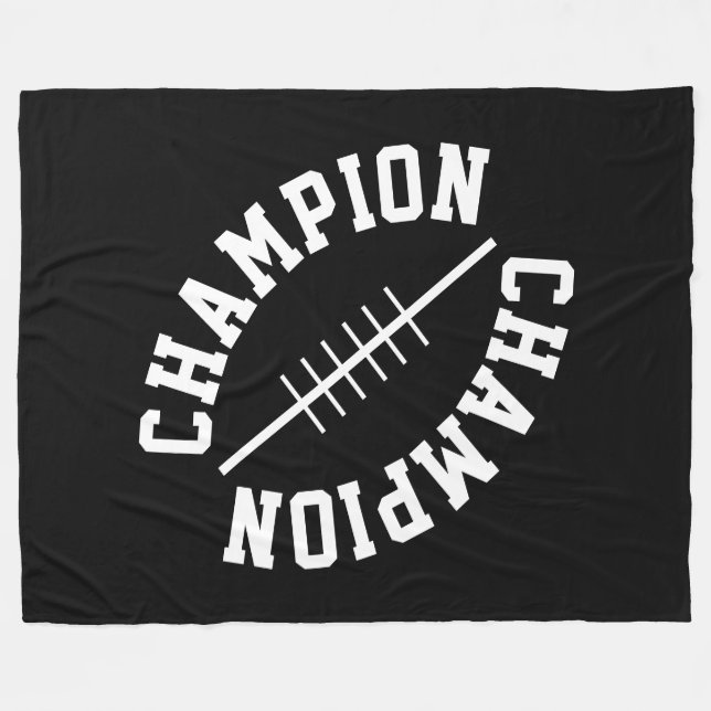 Cool White Slant CHAMPION Shape Text On Black Fleece Blanket (Front (Horizontal))