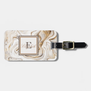 Cool White Stone Marble Texture, Monogram Luggage Tag