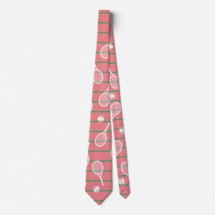 Cool White Tennis Racquets Pattern Stripes Pink Tie
