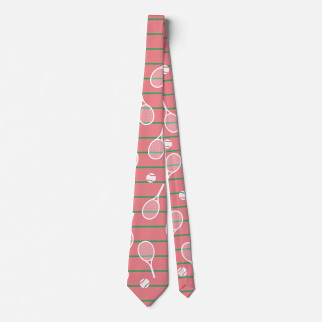 Cool White Tennis Racquets Pattern Stripes Pink Tie (Front)