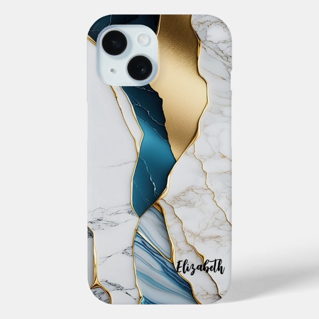 Cool White Turquoise Marble Stone Gold Case-Mate iPhone Case (Back)
