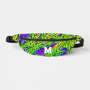 Cool Wild Green Purple Safari Animal Print Initial Fanny Pack