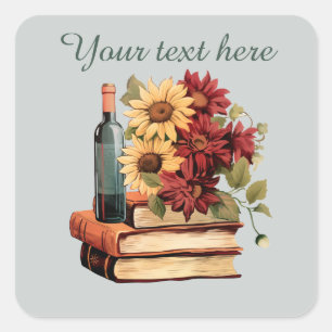 cool wine books add text square sticker