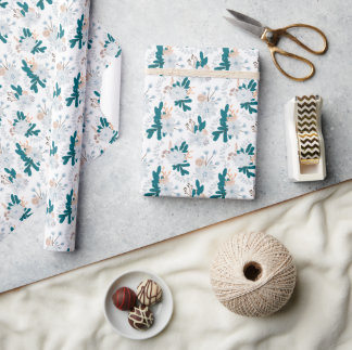 Cool Winter Forest Flowers Wrapping Paper