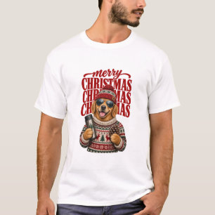 Cool Winter Golden Retriever Merry Christmas Sungl T-Shirt