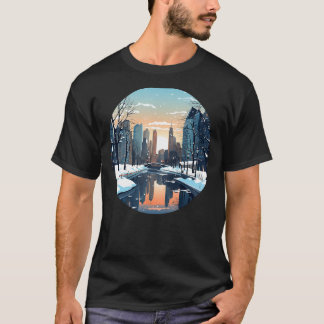 Cool wintry City with Lake in Winter Season for Sn T-Shirt