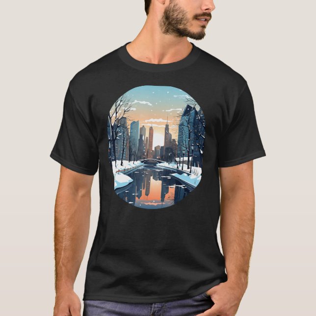Cool wintry City with Lake in Winter Season for Sn T-Shirt (Front)