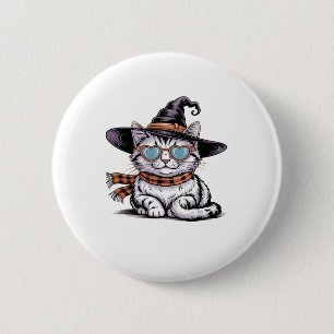 Cool Witch Cat � Cute Halloween Kitty with Heart G 2 Inch Round Button