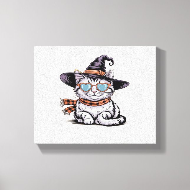 Cool Witch Cat – Cute Halloween Kitty with Heart G Canvas Print (Front)