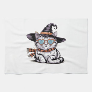 Cool Witch Cat – Cute Halloween Kitty with Heart G Kitchen Towel