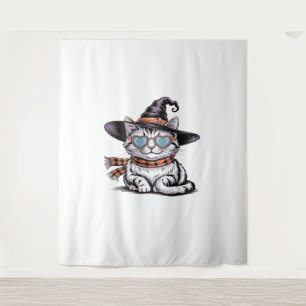 Cool Witch Cat – Cute Halloween Kitty with Heart G Tapestry