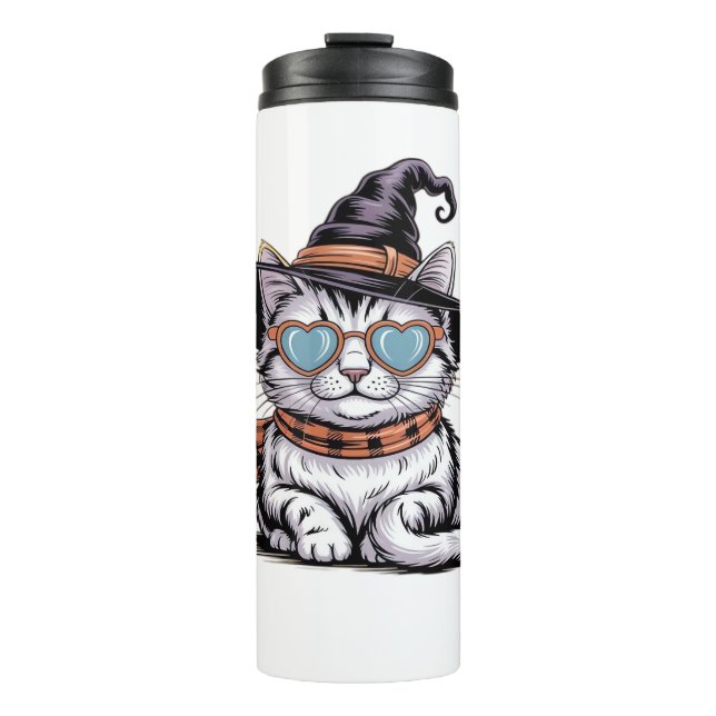 Cool Witch Cat – Cute Halloween Kitty with Heart G Thermal Tumbler (Front)