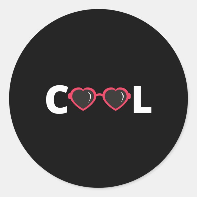 Cool - with red heart sunglasses classic round sticker (Front)