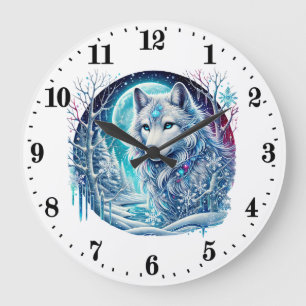 Cool wolf animal lovers Winter Large Clock