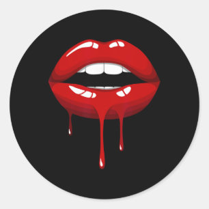 Cool Women Fashionable Red Lips Short Sleeve Graph Classic Round Sticker