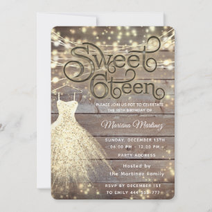 Cool wood elegant String lights gold sparkle  Invitation