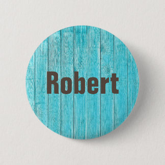 Cool Wood Personalized Name Tag Custom Blue 2 Inch Round Button