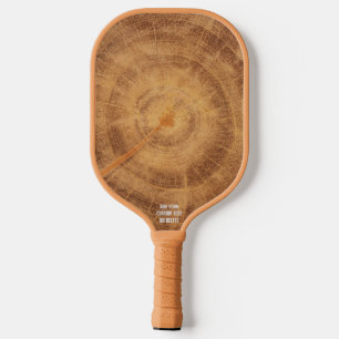 Cool Wood Slice Tree Ring Personalized Name Text Pickleball Paddle