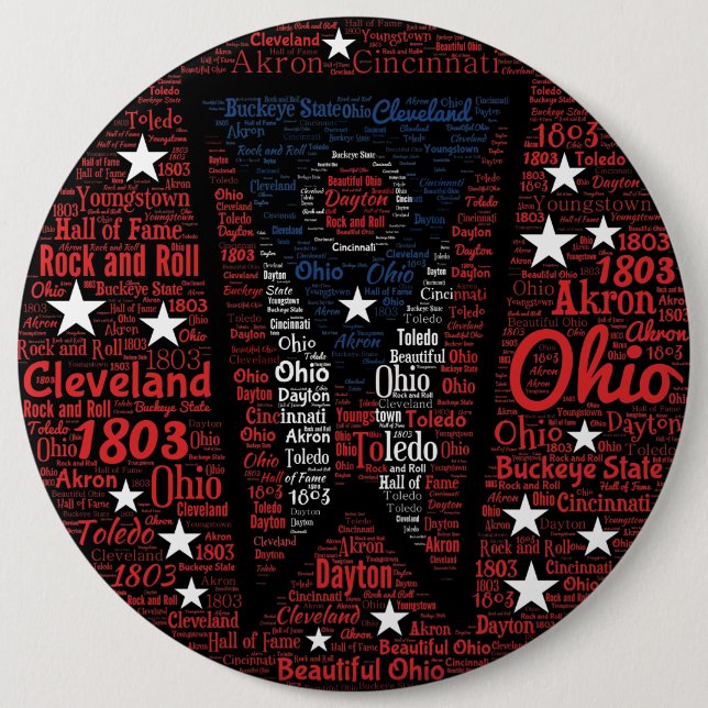 Cool Word Art Ohio State 6 Inch Round Button (Front)