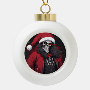 Cool Xmas Holiday Season Skull Santa Bone Tuxedo Ceramic Ball Christmas Ornament