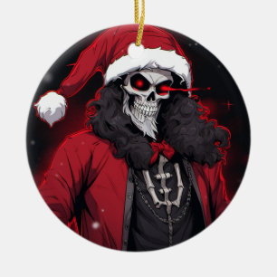 Cool Xmas Holiday Season Skull Santa Bone Tuxedo Ceramic Ornament