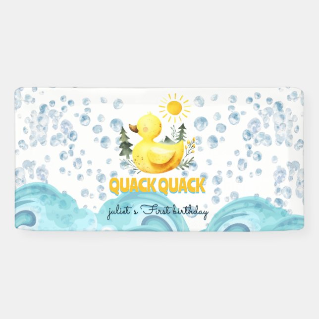 Cool yellow 1st rubber duck birthday invitations banner (Horizontal)