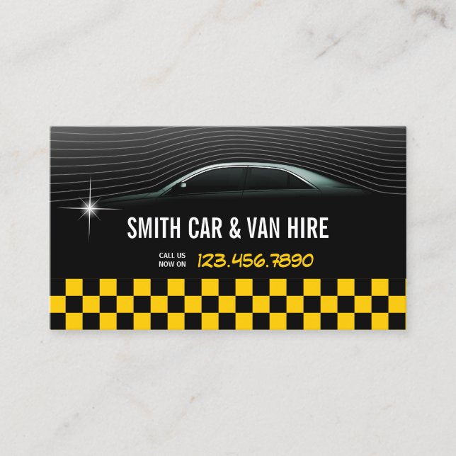Cool Yellow À damiers Car & Van Hire Carte de visi (Devant)