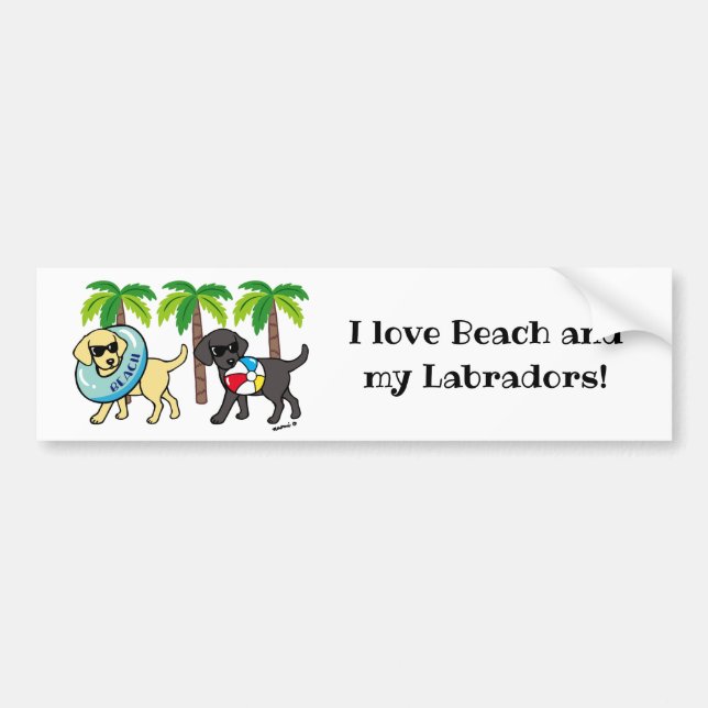 Cool Yellow and Black Labradors Beach Party Bumper Sticker (Front)