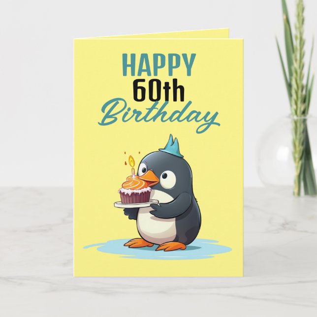 Cool Yellow & Black Penguin Husband 60th Birthday Card (Front)