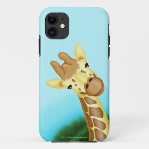 Cool Yellow Giraffe On Blue Background iPhone 11 Case