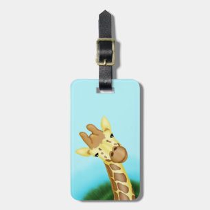 Cool Yellow Giraffe On Blue Background Luggage Tag