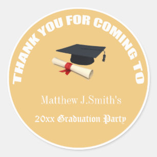 Cool yellow graduates thank you stickers. classic round sticker