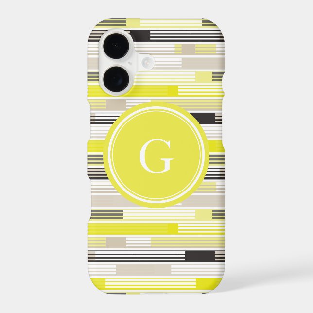 Cool yellow grey black stripes Custom Monogram (Back)