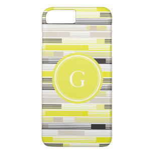 Cool yellow grey black stripes Custom Monogram Case-Mate iPhone Case