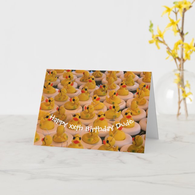 Cool Yellow Rubber Ducks Personalized Birthday  Card (Yellow Flower)