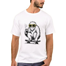 Cool Yeti enjoying coffee break while riding skate