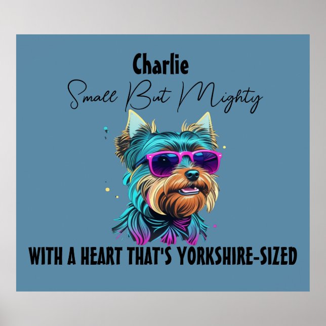 Cool Yorkie Dog with Sunglasses Personalize Poster (Front)