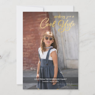 Cool Yule Faux Gold Script with Your Photo Holiday