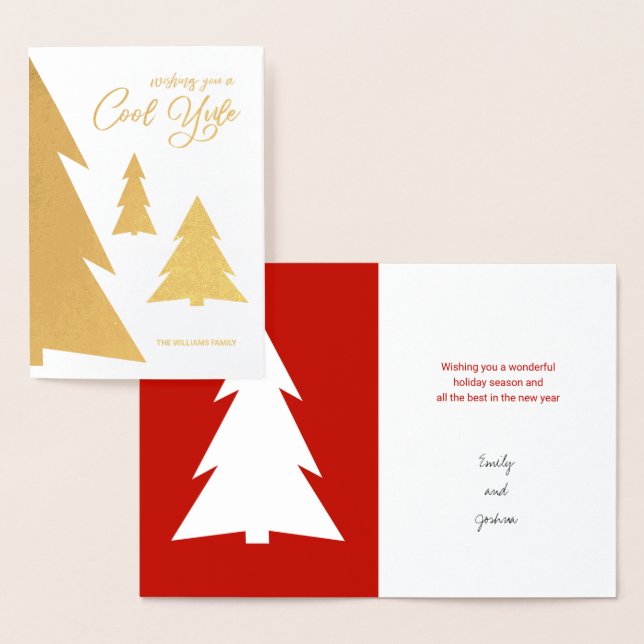 Cool Yule Modern Trees Holiday Red and Gold Real Foil Card (Display)