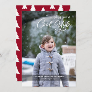 Cool Yule Script Your Photo Burgundy Christmas Holiday Card