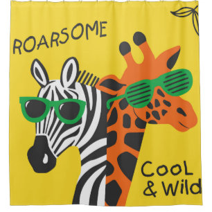 Cool zebra and giraffe wearing glasses on yellow b