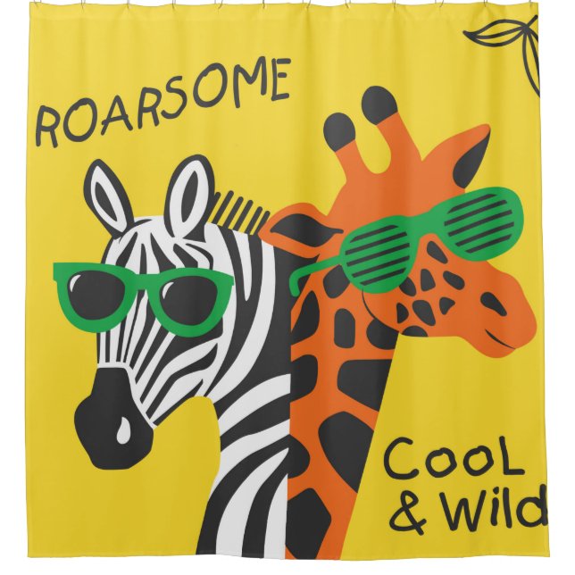 Cool zebra and giraffe wearing glasses on yellow b (Front)
