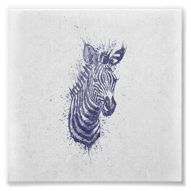 Cool zebra animal watercolour  splatters  paint photo print (Front)