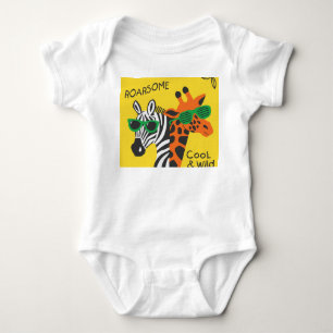 Cool Zebra Giraffe Cartoon Illustration Baby Bodysuit