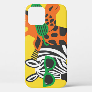 Cool Zebra Giraffe Cartoon Illustration iPhone 12 Case