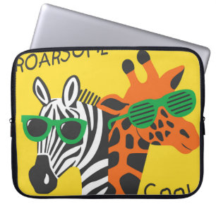Cool Zebra Giraffe Cartoon Illustration Laptop Sleeve