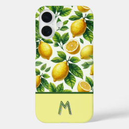 Cool zesty lemons patterned mongrammed  iPhone 16 case