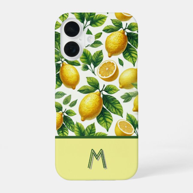 Cool zesty lemons patterned mongrammed  iPhone 16 case (Back)