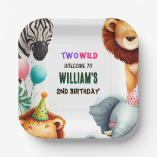 cool zoo zebra safari In Two The Wild 2nd Birthday Paper Plate